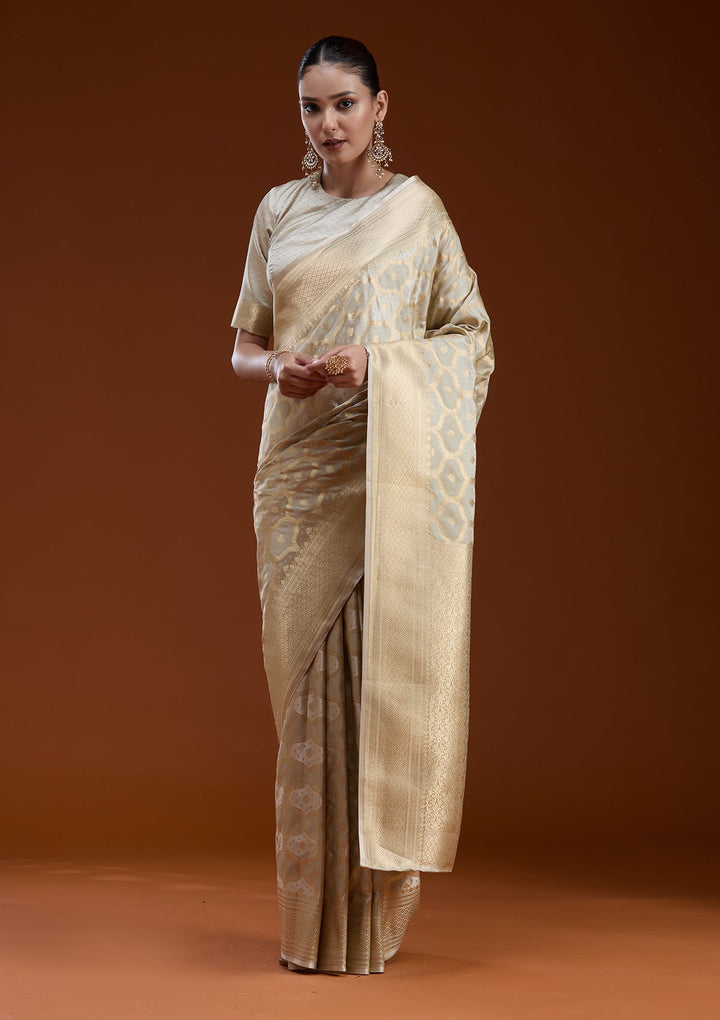 Beige Zariwork (Gold) Silk Saree-koskii