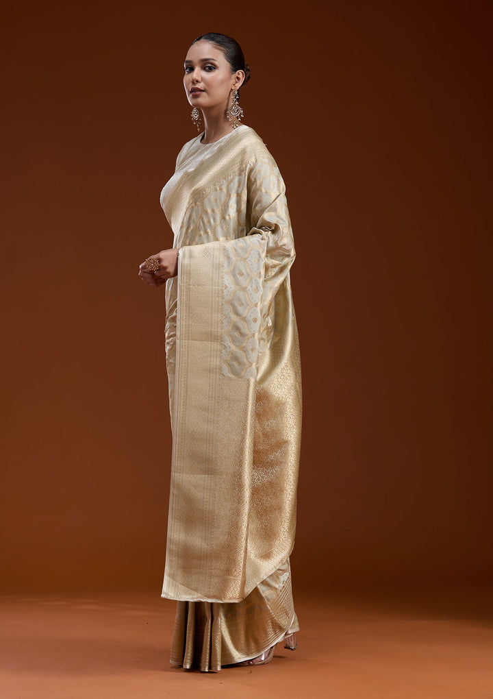 Beige Zariwork (Gold) Silk Saree-koskii