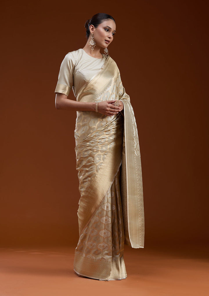 Beige Zariwork (Gold) Silk Saree-koskii