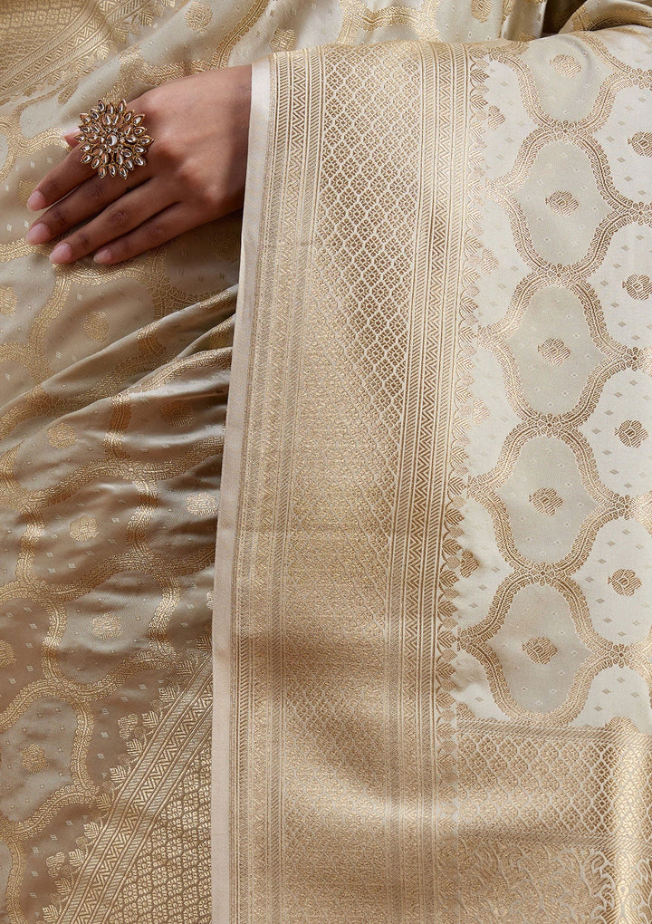 Beige Zariwork (Gold) Silk Saree-koskii