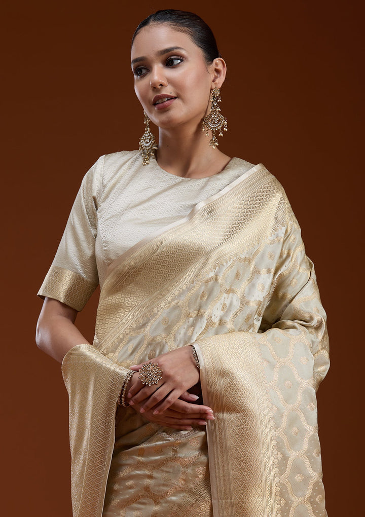 Beige Zariwork (Gold) Silk Saree-koskii
