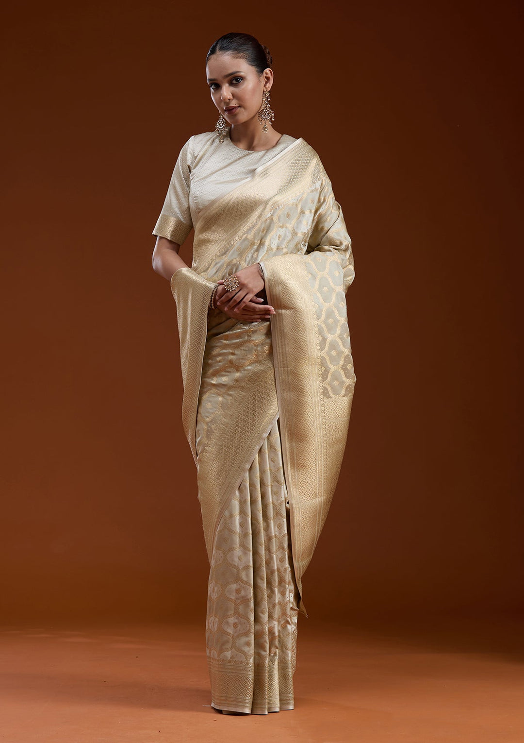 Beige Zariwork (Gold) Silk Saree-koskii