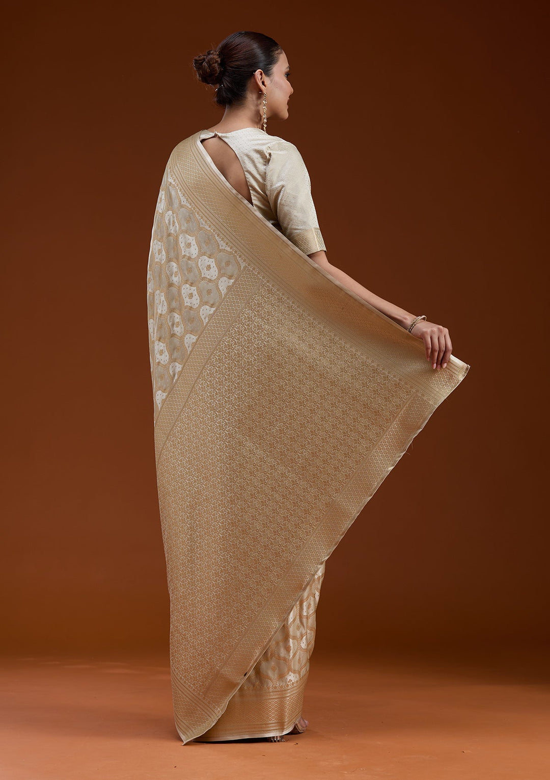 Beige Zariwork (Gold) Silk Saree-koskii