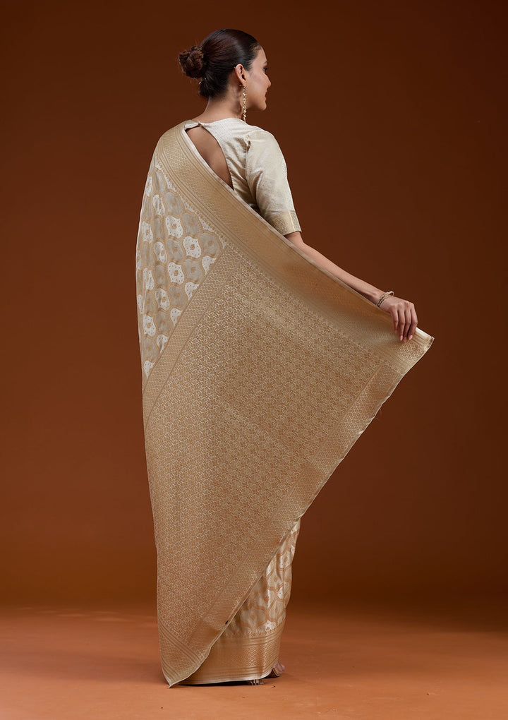 Beige Zariwork (Gold) Silk Saree-koskii