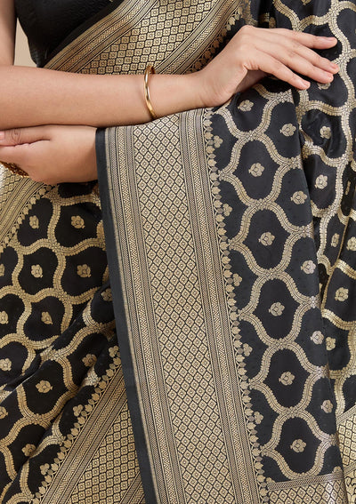 Black Zariwork (Gold) Silk Saree-koskii