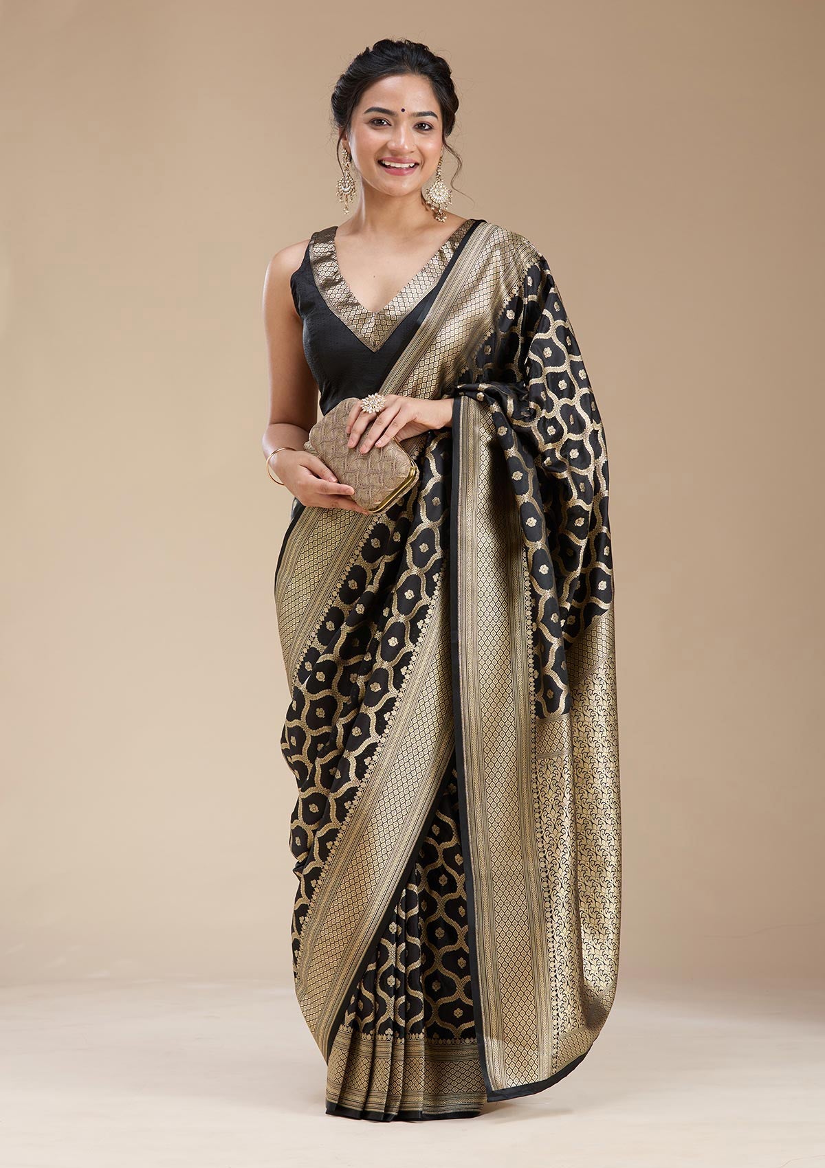 Black Zariwork (Gold) Silk Saree-koskii