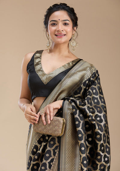 Black Zariwork (Gold) Silk Saree-koskii