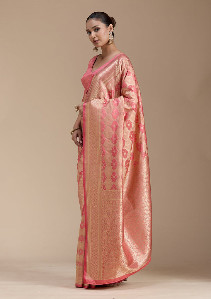 Peach Zariwork (Gold) Silk Saree-koskii