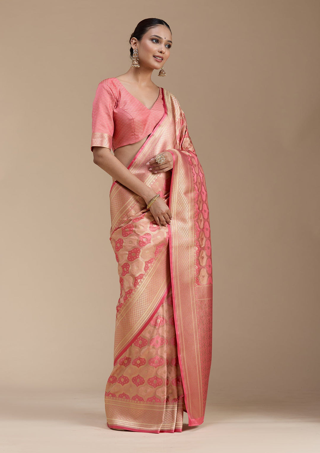 Peach Zariwork (Gold) Silk Saree-koskii