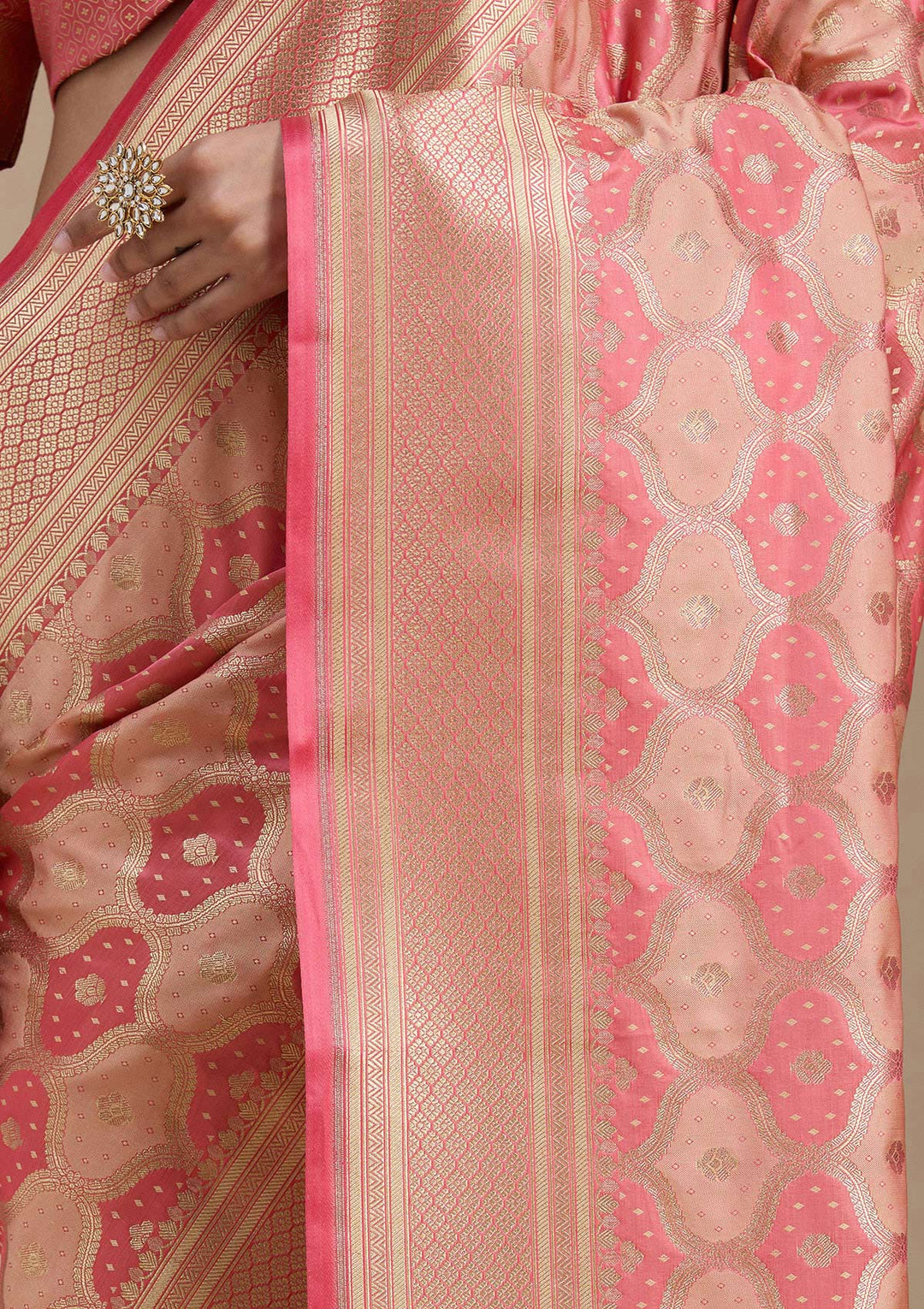 Peach Zariwork (Gold) Silk Saree-koskii