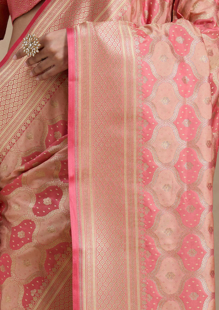 Peach Zariwork (Gold) Silk Saree-koskii