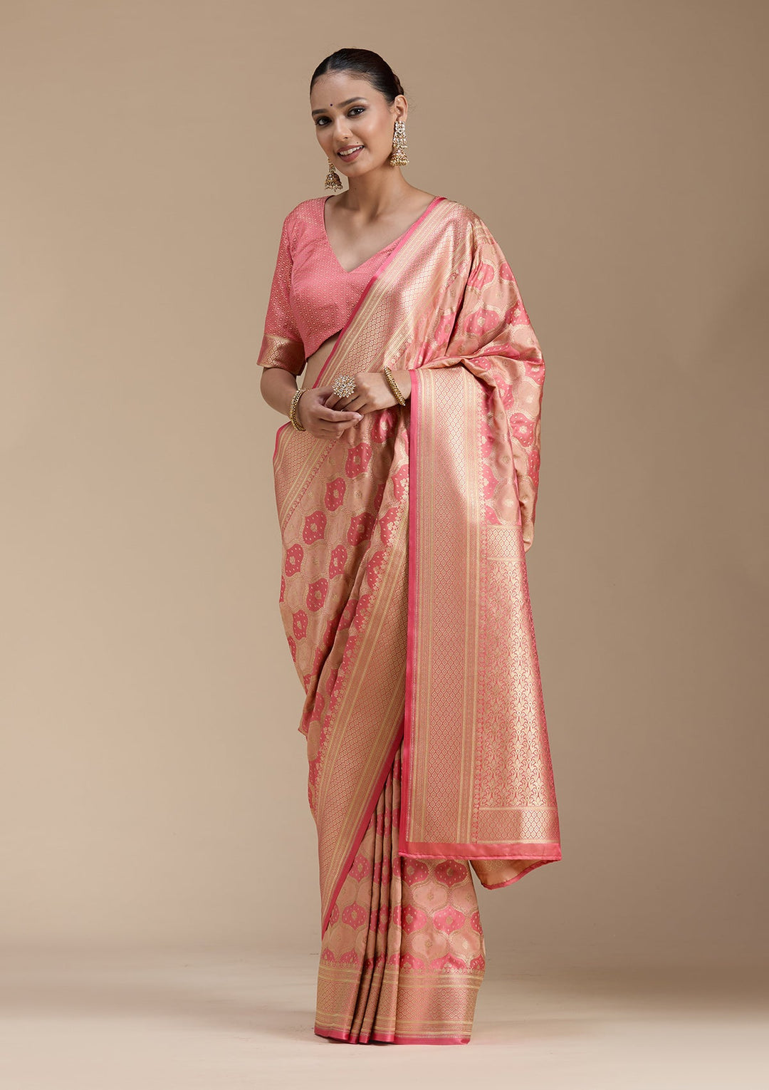 Peach Zariwork (Gold) Silk Saree-koskii