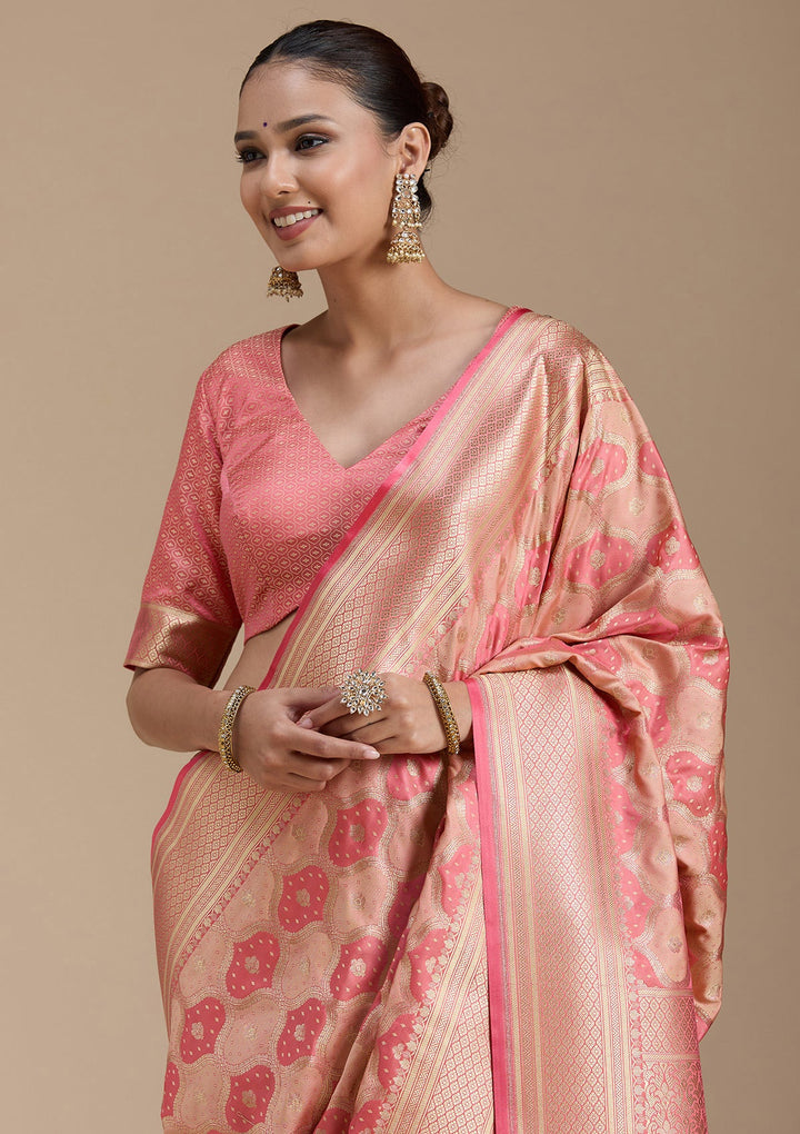 Peach Zariwork (Gold) Silk Saree-koskii