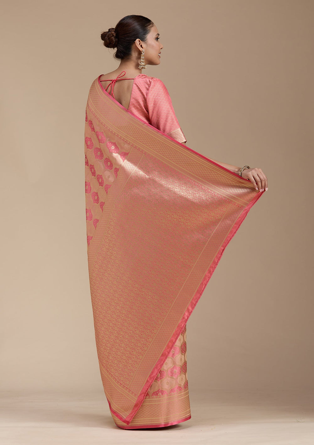 Peach Zariwork (Gold) Silk Saree-koskii