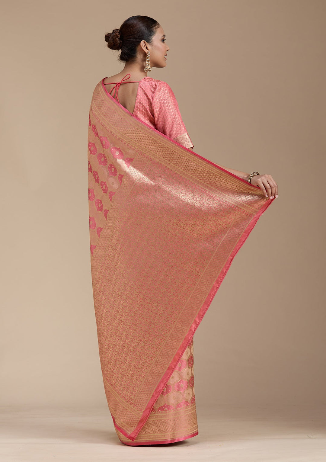 Peach Zariwork (Gold) Silk Saree-koskii