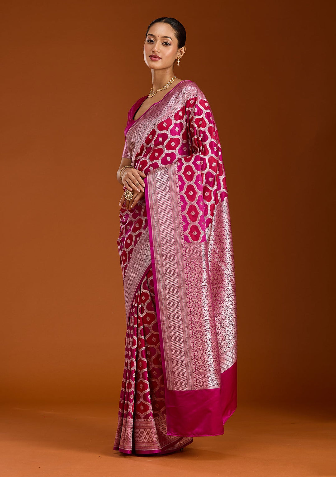 Wine Zariwork (Gold) Silk Saree-Koskii