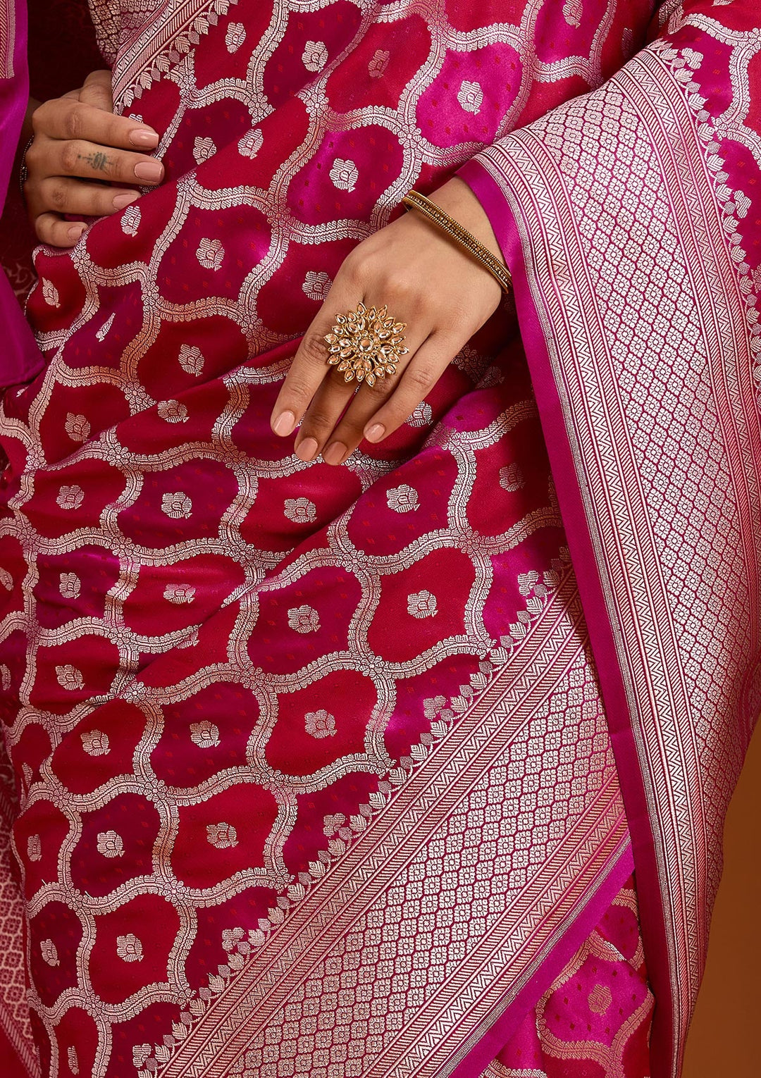 Wine Zariwork (Gold) Silk Saree-Koskii