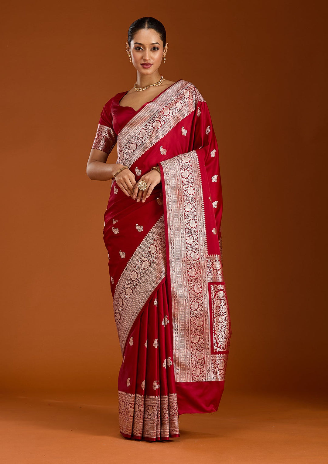 Maroon Zariwork (Gold) Satin Silk Saree-Koskii