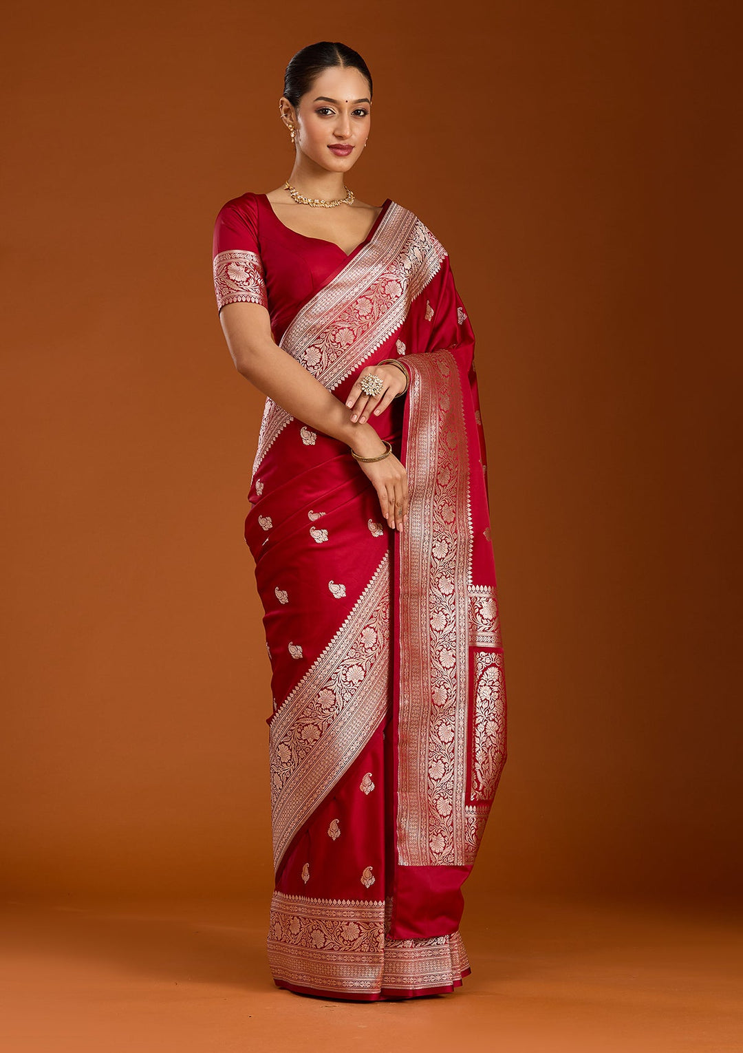 Maroon Zariwork (Gold) Satin Silk Saree-Koskii