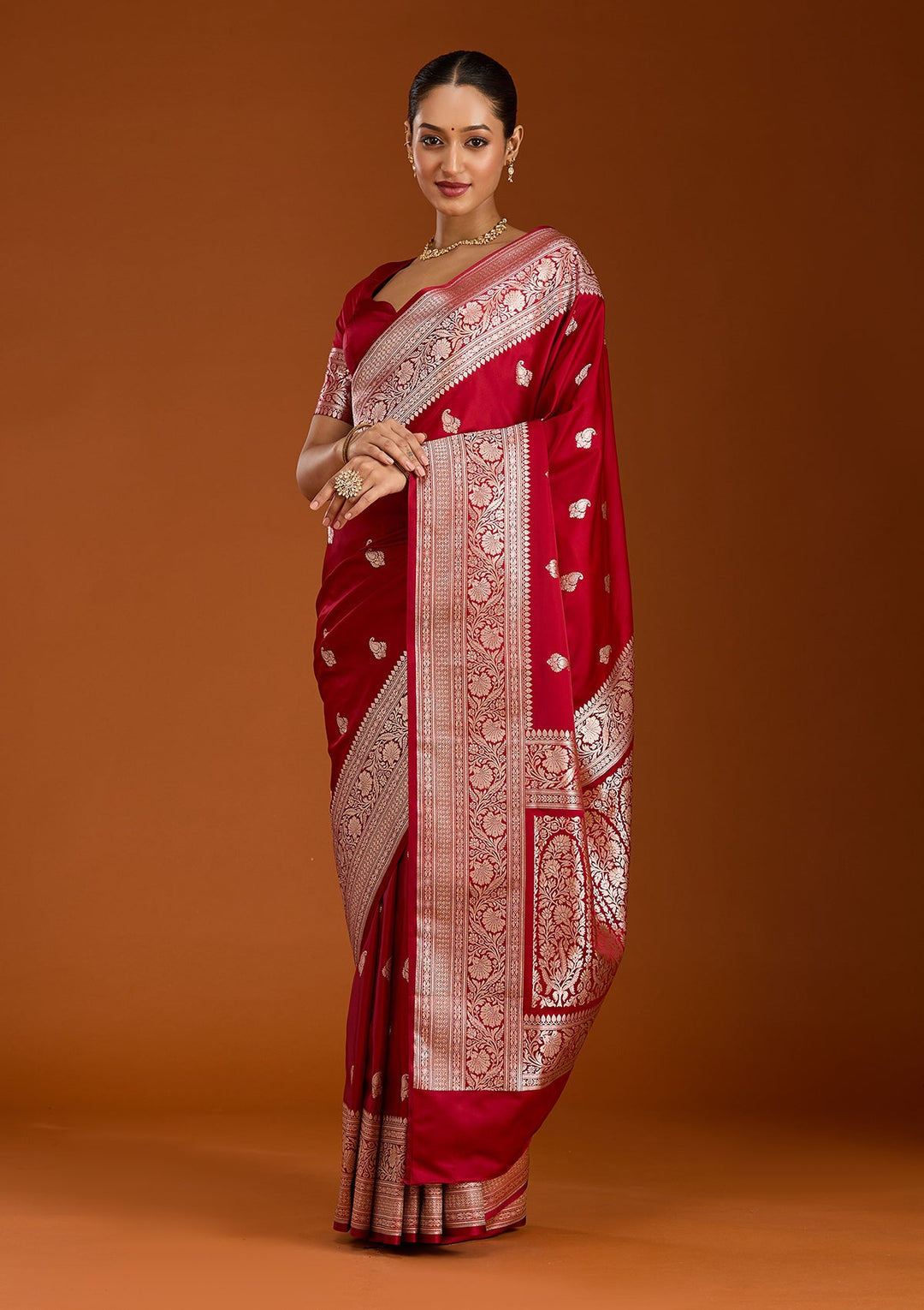 Maroon Zariwork (Gold) Satin Silk Saree-Koskii