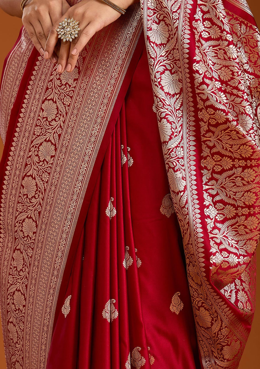 Maroon Zariwork (Gold) Satin Silk Saree-Koskii