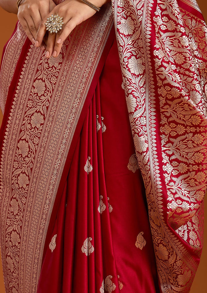 Maroon Zariwork (Gold) Satin Silk Saree-Koskii