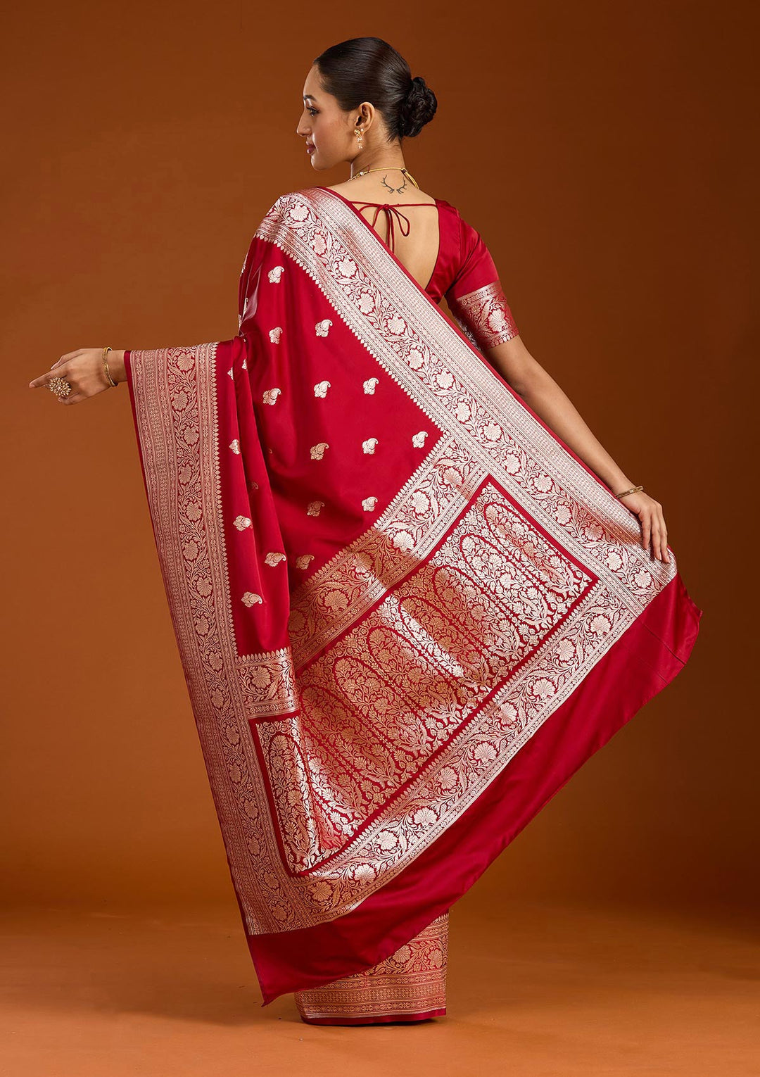 Maroon Zariwork (Gold) Satin Silk Saree-Koskii