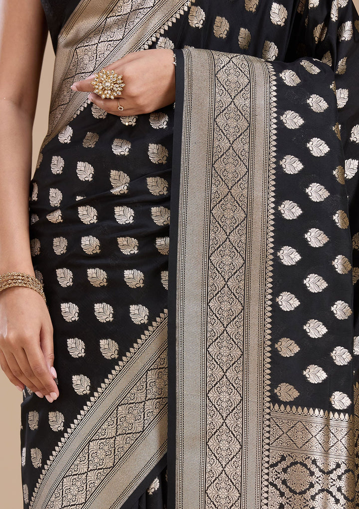 Black Zariwork (Gold) Silk Saree_koskii