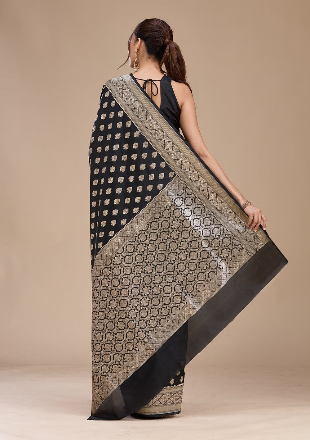 Black Zariwork (Gold) Silk Saree-koskii