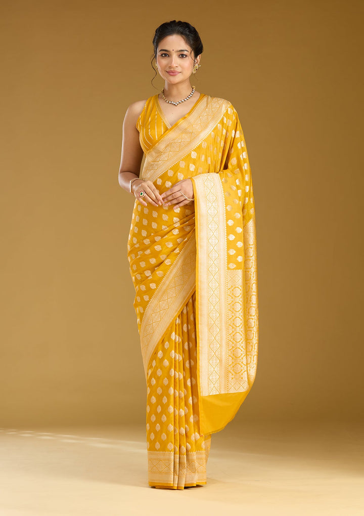 Mustard Zariwork (Gold) Silk Saree