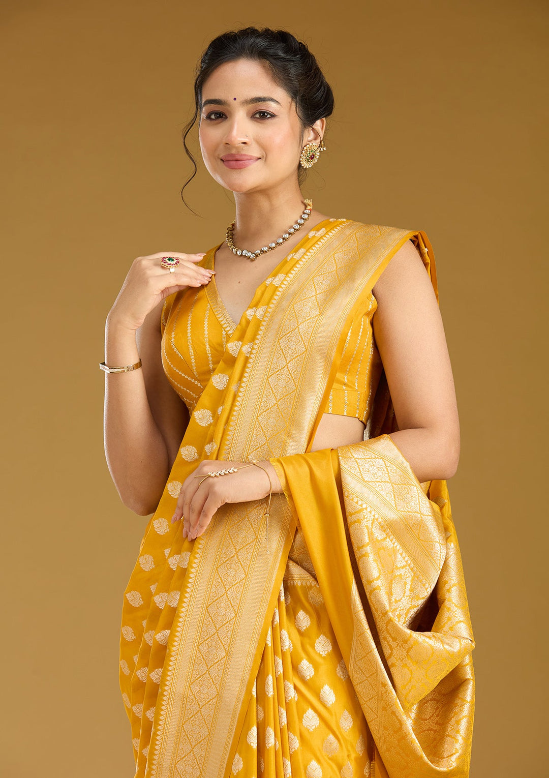 Mustard Zariwork (Gold) Silk Saree