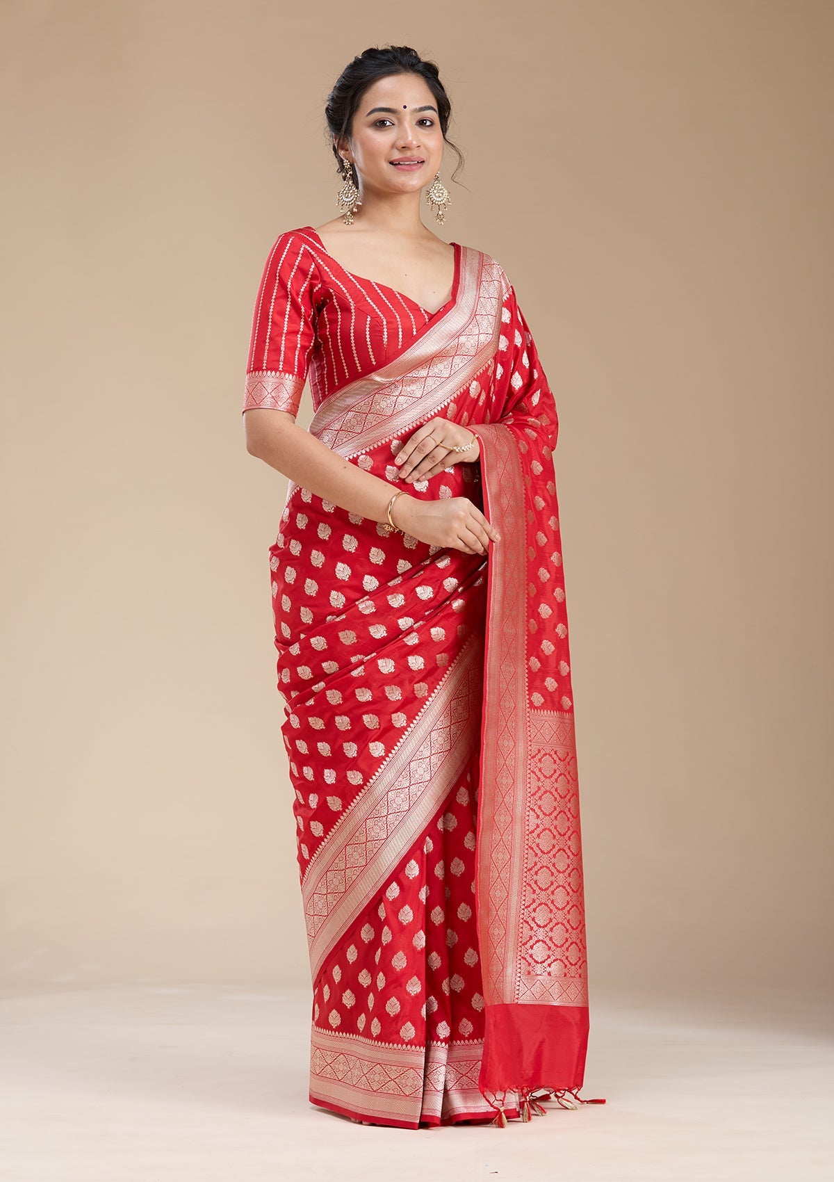 Red Zariwork (Gold) Silk Saree-koskii