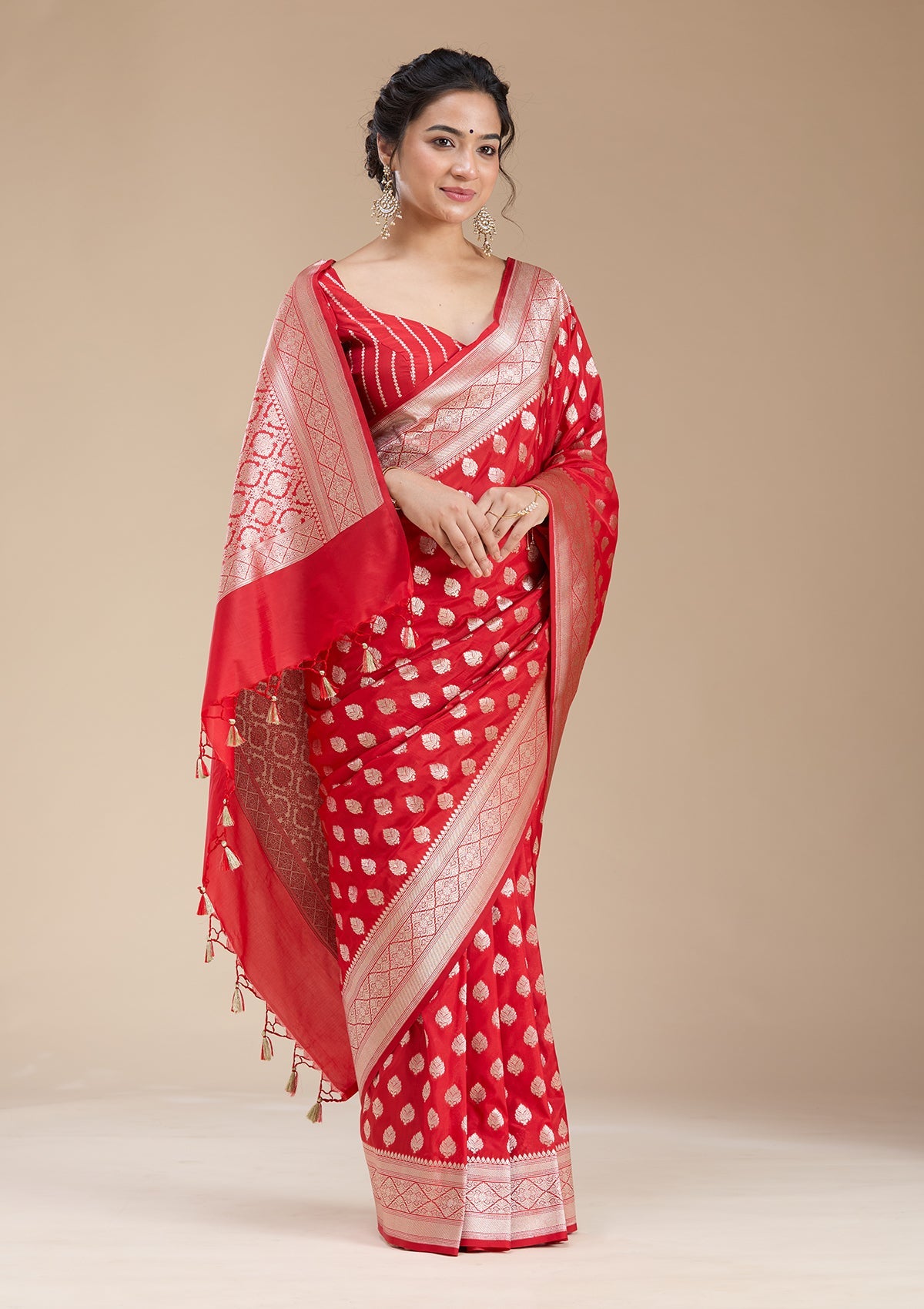 Red Zariwork (Gold) Silk Saree-koskii