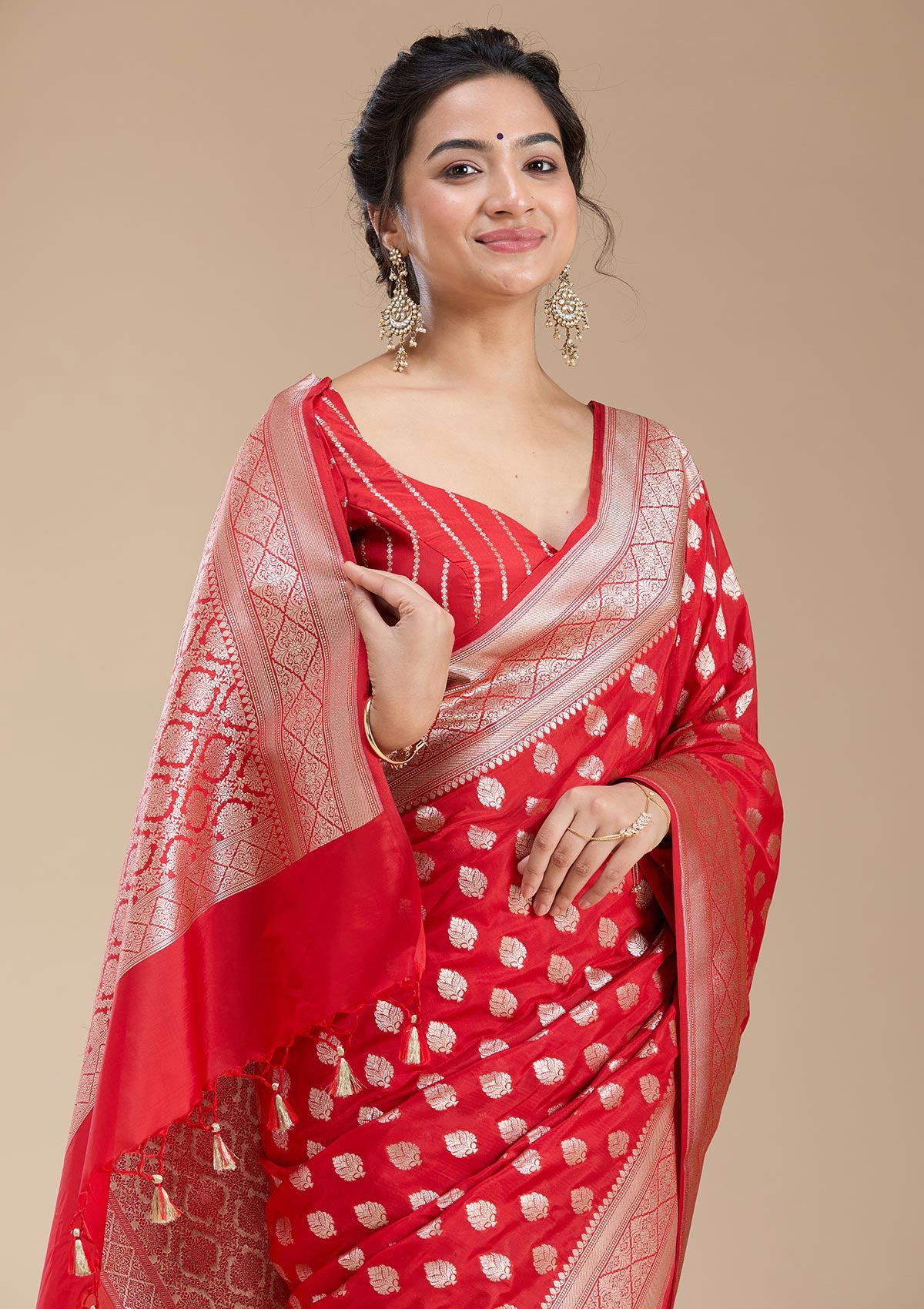 Red Zariwork (Gold) Silk Saree-koskii