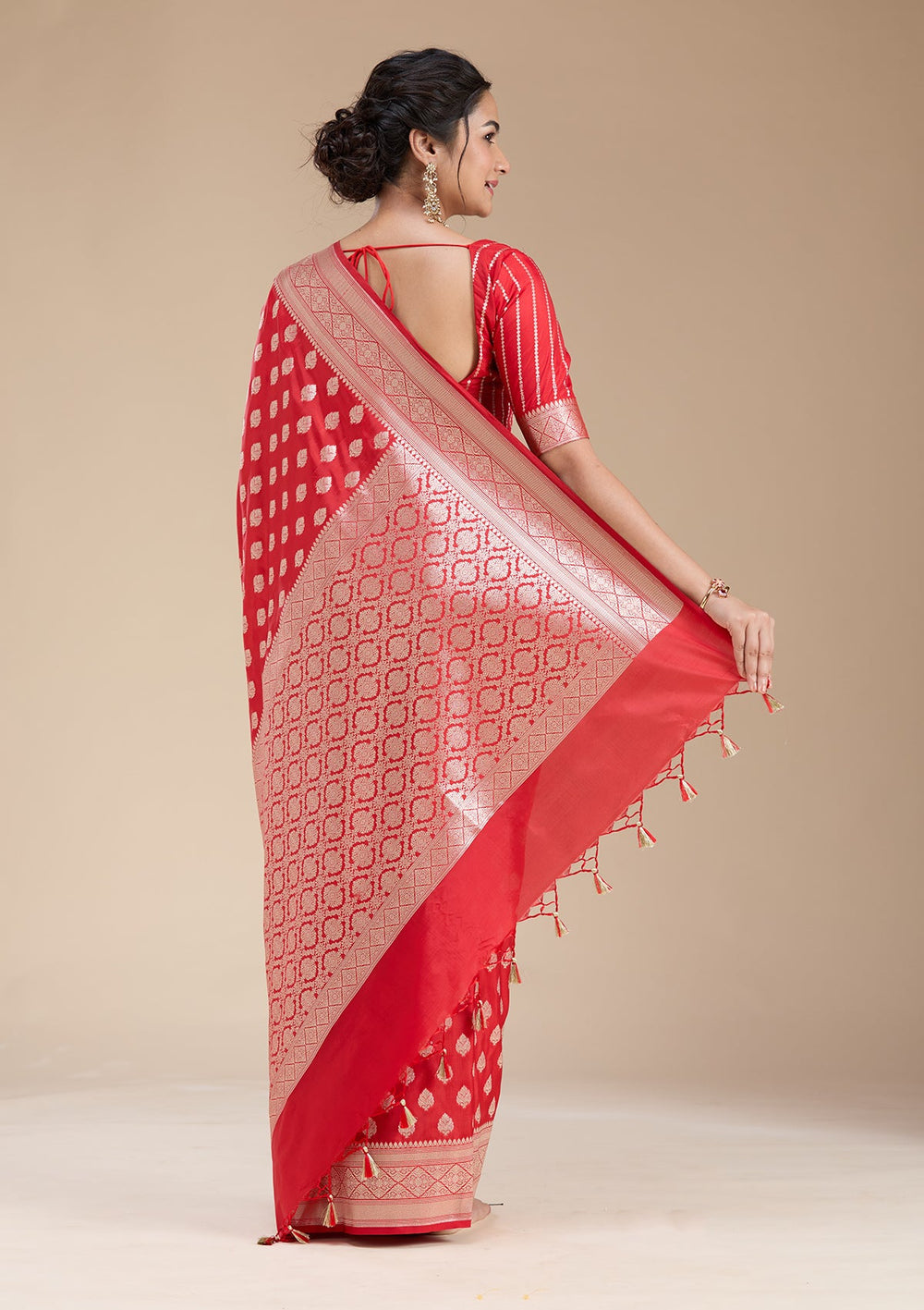 Red Zariwork (Gold) Silk Saree-koskii