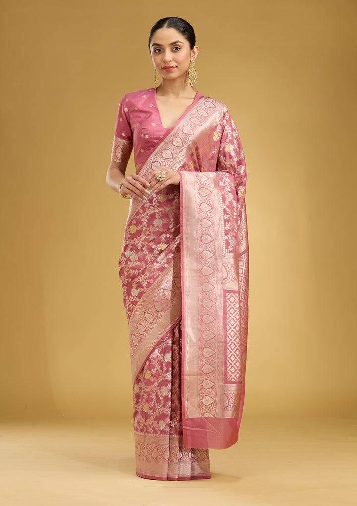 Mauve Zariwork (Gold) Satin Silk Saree