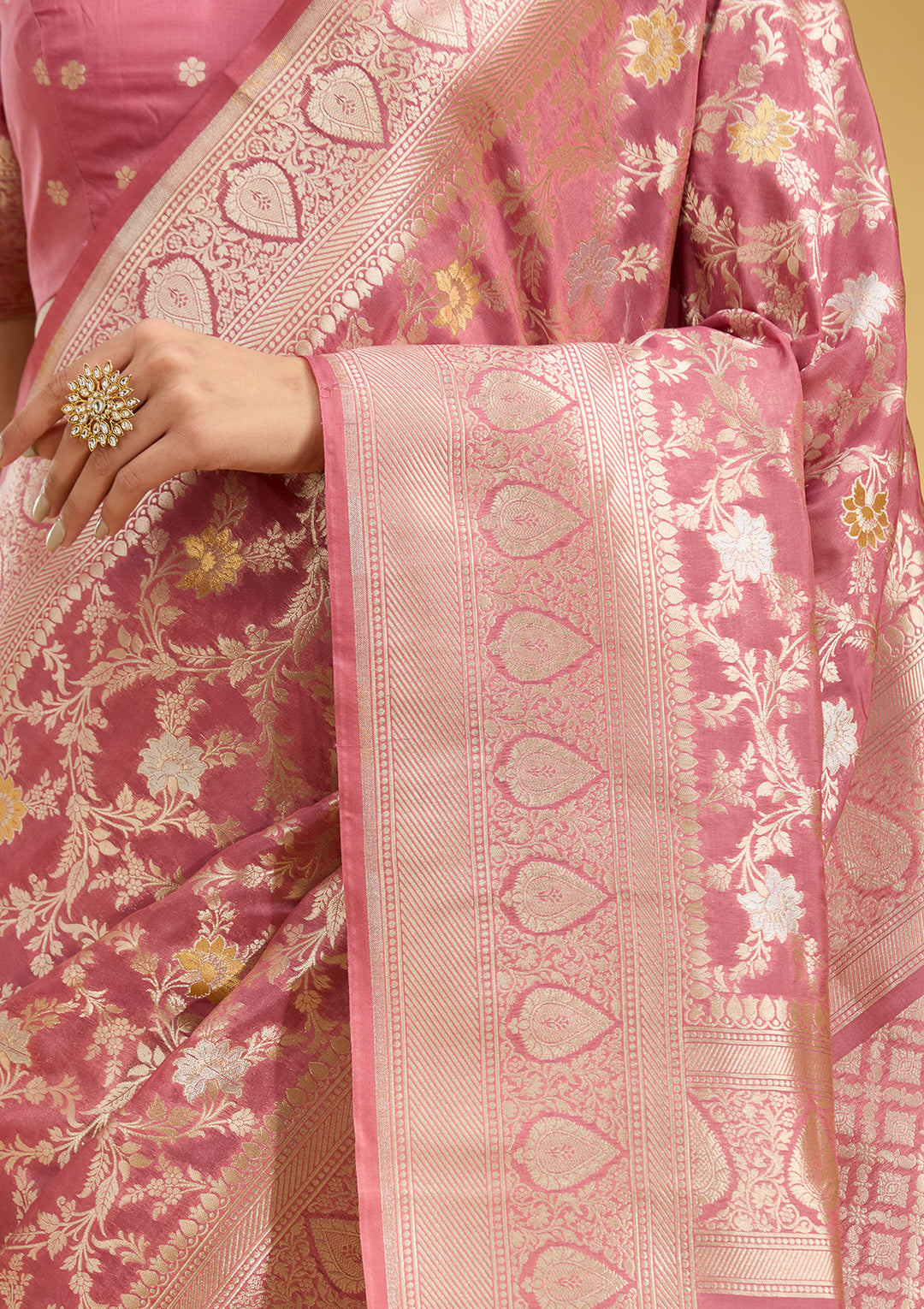 Mauve Zariwork (Gold) Satin Silk Saree