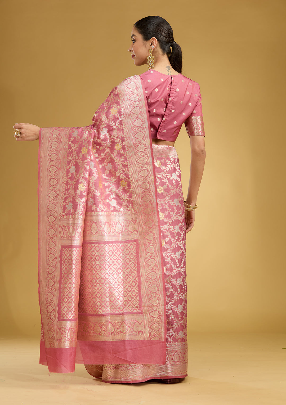 Mauve Zariwork (Gold) Satin Silk Saree