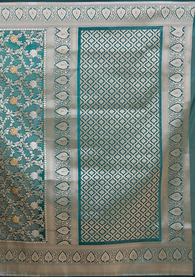 Peacock Blue Zariwork (Gold) Banarasi Silk Saree-koskii