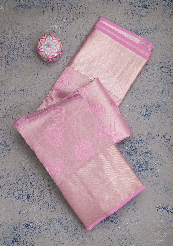 Onion Pink Zariwork Pure Silk Saree-koskii