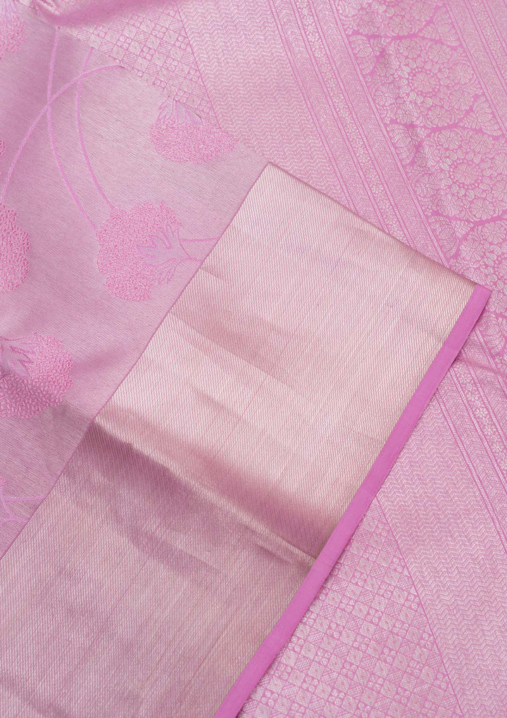 Onion Pink Zariwork Pure Silk Saree-koskii