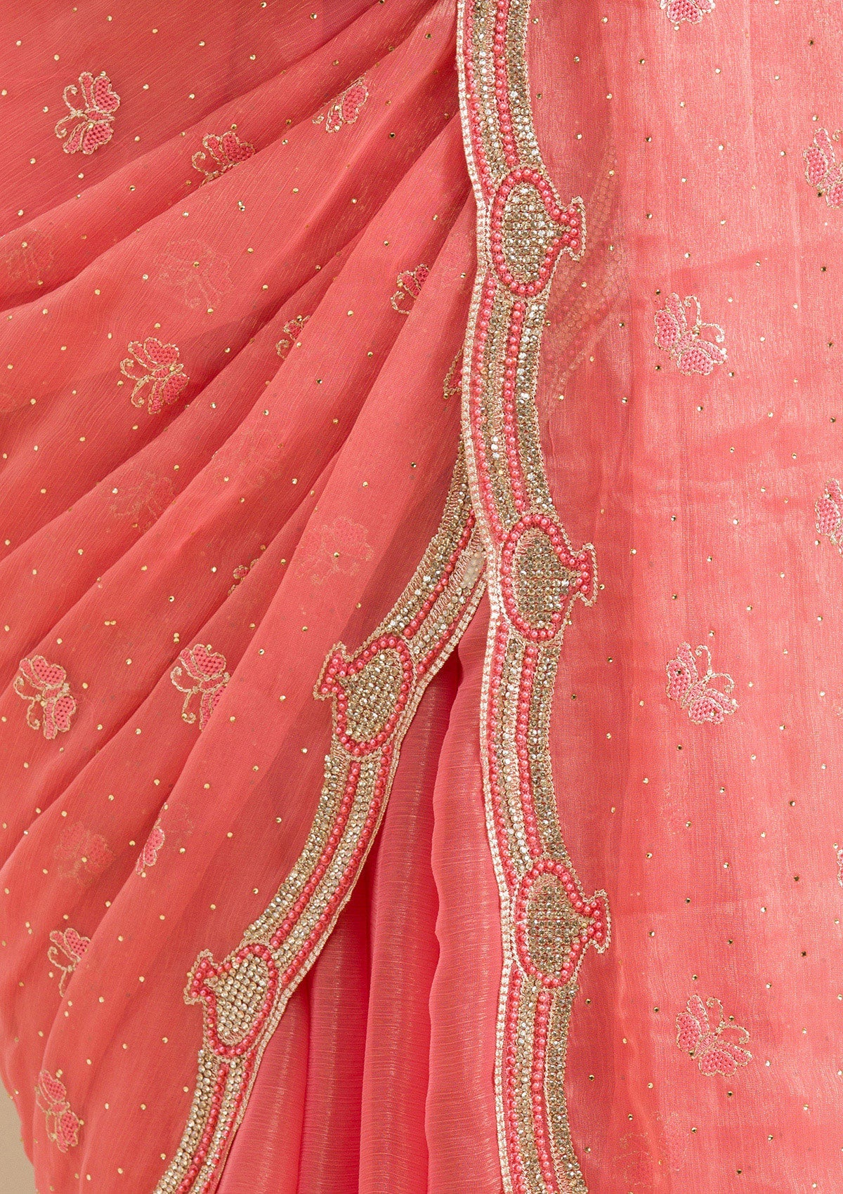 Peach Stonework Tissue Saree-Koskii