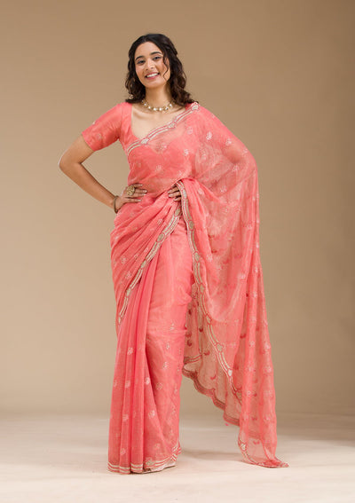 Peach Stonework Tissue Saree-Koskii