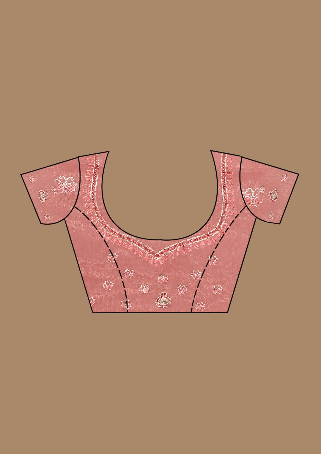 Peach Stonework Tissue Saree-Koskii