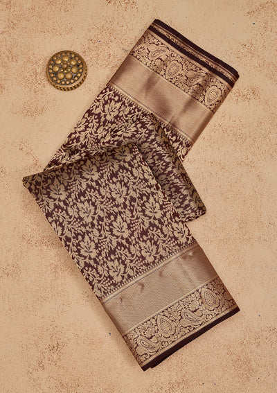 Brown Zariwork Pure Silk Saree-Koskii