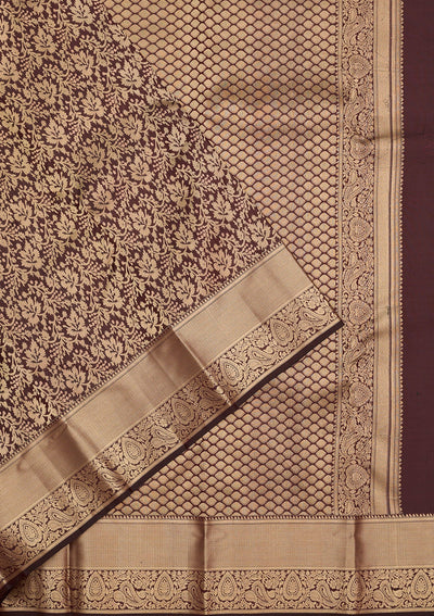 Brown Zariwork Pure Silk Saree-Koskii