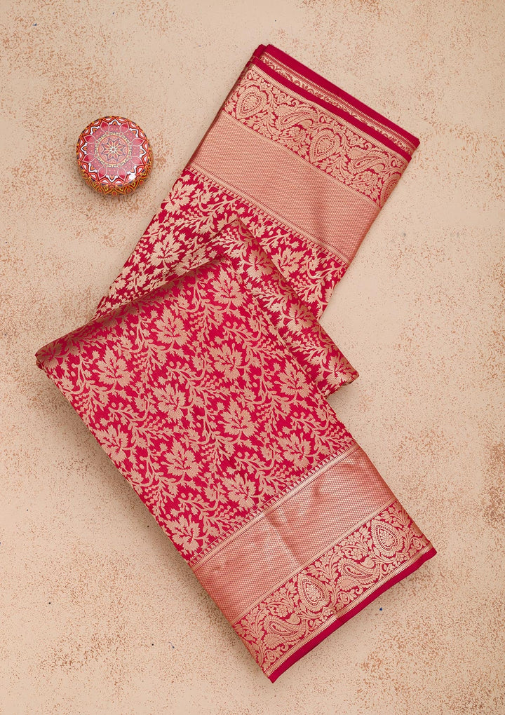 Maroon Zariwork Pure Silk Saree-Koskii