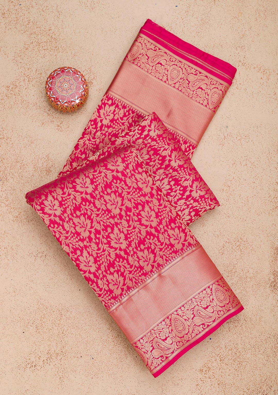 Rani Pink Zariwork Pure Silk Saree-Koskii