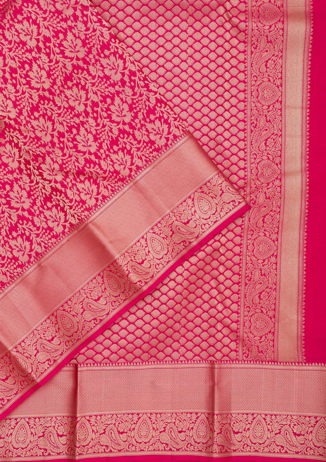 Rani Pink Zariwork Pure Silk Saree-Koskii