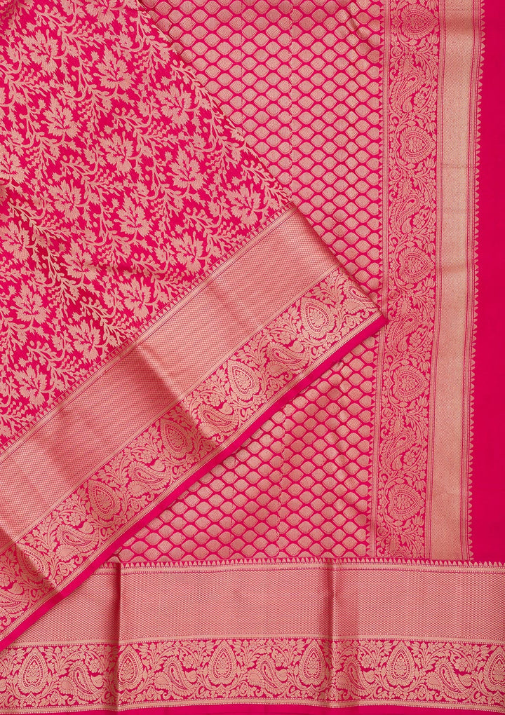 Rani Pink Zariwork Pure Silk Saree-Koskii